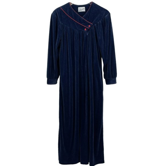 Vintage Lisanne Navy Blue Velour 1/2 Zip Velvet Robe Housecoat Womens Small - Picture 1 of 11